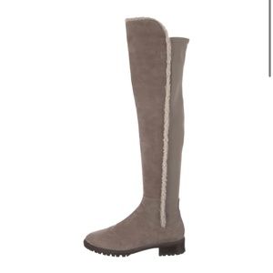 Stuart Weitzman taupe suede shearling over the knee boot 9